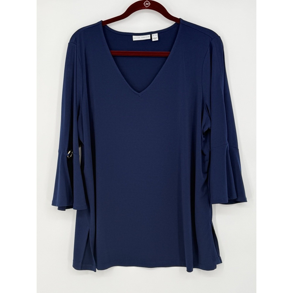 Susan Graver Women's Vneck with Split Sleeve XL